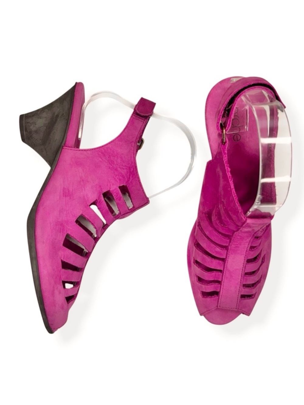 Arche Soexer Fuschia Nubuck Leather Block Heel Caged Sandals Peep Toe Shoes 8.5